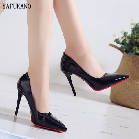 Sexy Nude Color High Heels Fashion 10cm Thin Heels Pumps Patent Leather Red Sole Single Shoes Wedding Banquet Woman Shoes ► Photo 1/6