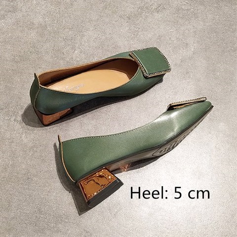 EOEODOIT Med Heel Square Toe Leather Pumps Shoes Women Crystal Spring Autumn Shallow Mouth Casual Office Lady OL Shoes 5 cm Heel ► Photo 1/6