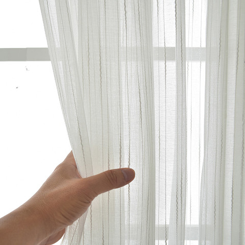 White All-match Linen Stripe Window Screens Sheer Curtains For Living Room Tulle Modern Voile for Bedroom Balcony Yarn Decor ► Photo 1/6