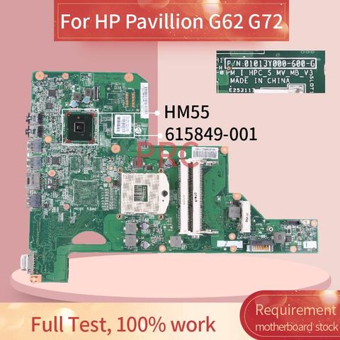 615849-001 615849-601 For HP Pavillion G62 G72 Notebook Mainboard 01013Y000-600-G HM55 DDR3 Laptop Motherboard ► Photo 1/6