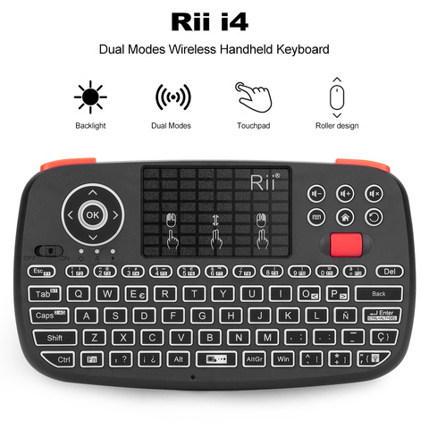 Rii i4 Mini Spanish Keyboard 2.4G Bluetooth Dual Modes Handheld Fingerboard Backlit Mouse Touchpad Remote Control for TV Box ► Photo 1/6