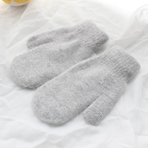 Women Winter Thick Knitted Cashmere Double Layer Plush Wool Knit Warm Mittens Female Cute Full Fingers Gloves L80 ► Photo 1/6