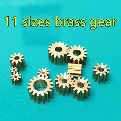 11 Sizes Brass Shaft Gears Metal Motor Teeth Copper Axis Gears Sets 1mm 2mm Hole Diameter DIY Helicopter Robot Toys Dropshipping ► Photo 1/2