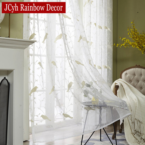 Pastoral Style Bird Embroidered Curtains For Living Room White Sheer Curtains Tulle For Kitchen Window Curtains Fabric Voile ► Photo 1/6