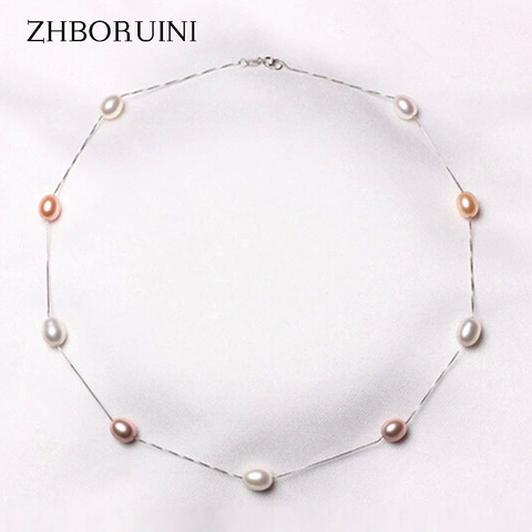 ZHBORUINI Fine Pearl Necklace 925 Sterling Silver Pearl Jewelry Natural Freshwater Pearl Choker Pendants Jewelry For Women Gift ► Photo 1/6