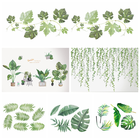 Tropical Leaves Wall Sticker Green Leaves Vine PVC Wall Decal Home Bedroom Living Room Decoration DIY Sticker Wallpaper Supplies ► Photo 1/6