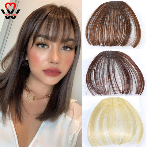 MANWEI Straight Light brown Dark brown Blunt Air Bangs Front Hair Fringes bangs Clip in Neat Women 1 clip Hairpieces ► Photo 1/1