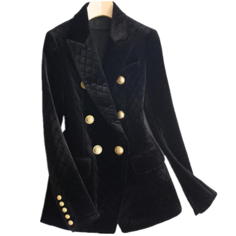 New Velvet Blazer Women Long Sleeve Double Breasted Gold Button Slim Office Lady Velvet suit ► Photo 1/4