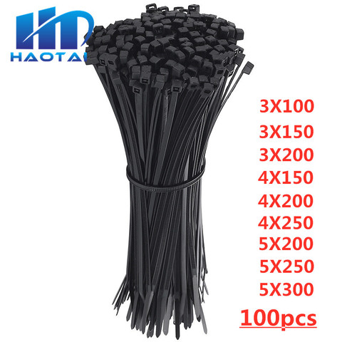 Self-Locking Plastic Nylon Wire Cable Zip Ties 100pcs Black Cable Ties Fasten Loop Cable Various specifications ► Photo 1/5