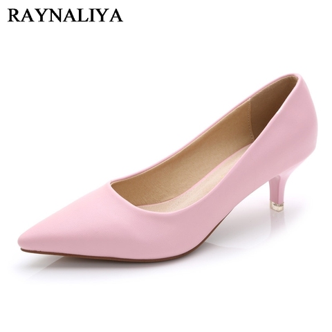 2022 New Women Med High Heels Ladies Pointed Toe Heeled Shoes Leather Fashion Pumps For Woman Office Shoes Pink Red E0005 ► Photo 1/6