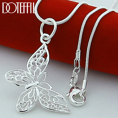 DOTEFFIL 925 Sterling Silver Butterfly Necklaces Pendants For Women Elegant Butterfly 18 inch Snake Chain Necklace Jewelry ► Photo 1/6