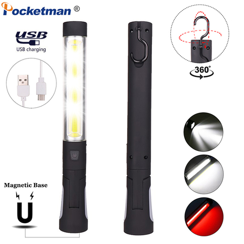 Portable Work Light COB LED Flashlight Magnetic Torch USB Rechargeable 360 Rotate Worklight Flexible Inspection Lamp with a Hook ► Photo 1/6