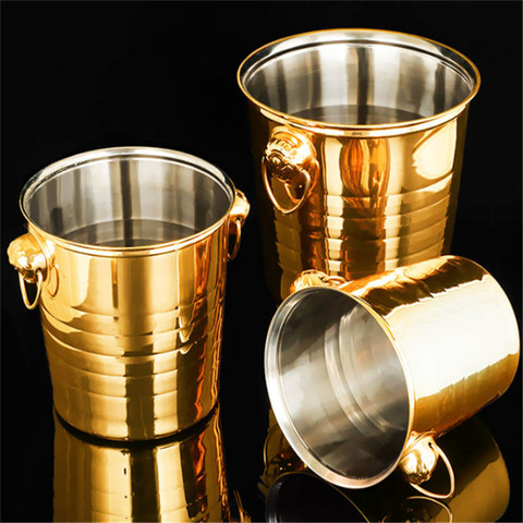 Gold Golden Thick Tiger Head Stainless Steel Ice Bucket Champagne Chilled Wine Beer Red Wine Cube Bar Ktv Two Handles Bucket ► Photo 1/6