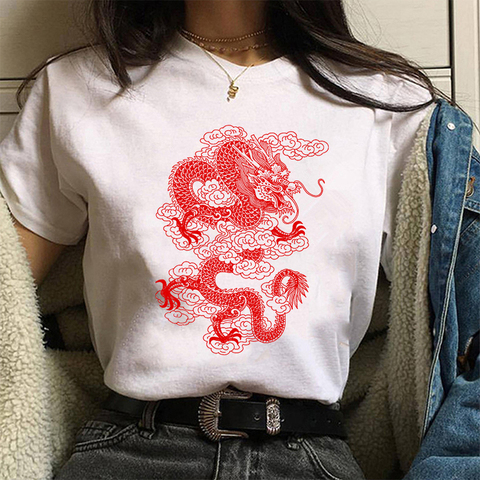 Women's T-shirt Hip Hop Streetwear Tops Women Ulzzang Harajuku Kawaii Chinese Dragon Print T Shirt Summer Graphic Tees,Drop Ship ► Photo 1/6
