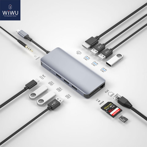 WiWU 12 in 1 USB Hub for MacBook Air Pro 13 16 2022 M1 HDMI/VGA/RJ45 Multi-function Type C Hub Adapter for Huawei USB Splitter ► Photo 1/6