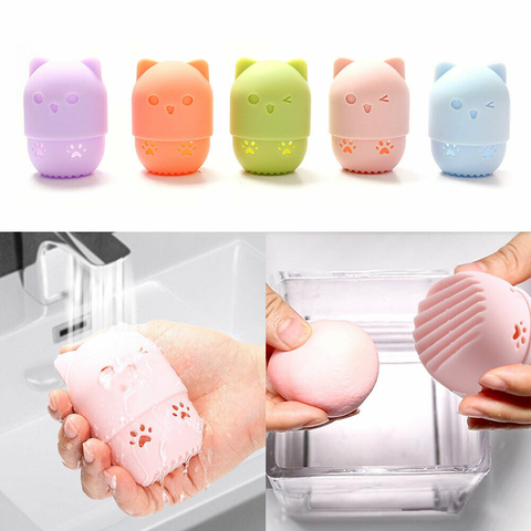 1Pcs Cat Shape Silicone Makeup Sponge Cleaner Cute Sponge Holder Case Portable Cosmetic Puff Capsule Carrying Case Make Up Tools ► Photo 1/6