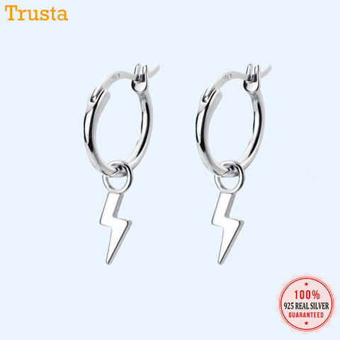 Trusta Genuine 925 Sterling Silver Unique Shaped Piercing Huggie Lightning Hoop Earring For Women Sterling Silver Jewelry DA545 ► Photo 1/6