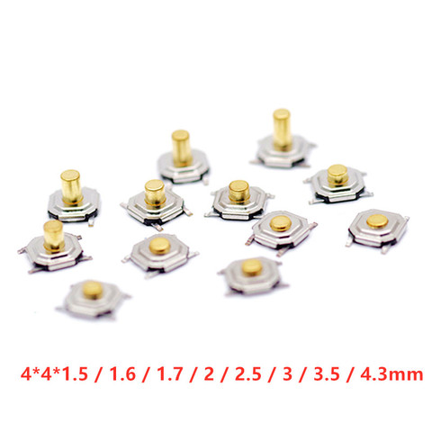 50PCS 4x4MM Push botton switch 4x4x1.5 /1.6/1.7/2/2.3/2.5/3/3.5/4.3mm Copper Head SMD PCB Tactile Push Button Switch 4x4x4.3mm ► Photo 1/6