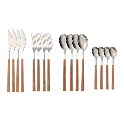 16pcs Stainless Steel Imitation Wooden Handle Cutlery Set Dinnerware Clamp Western Tableware Knife Fork Tea Spoon Silverware ► Photo 1/6