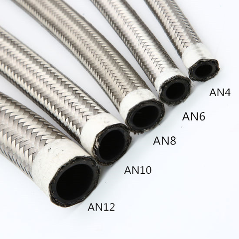 1M  Fuel Line 304 Stainless Steel Double Braided inner CPE Sythetic Rubber Oil Cooler Hose Silver AN4 AN6 AN8 AN10  Racing Hose ► Photo 1/5