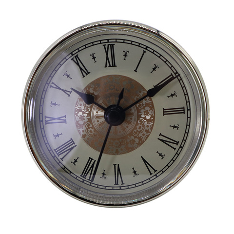 Clock Insert Quartz Movement Round 2.76 Inch (70 mm) Miniature Clock Fit Up White Face Silver color Tone Bezel Roman Numerals ► Photo 1/6