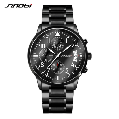 SINOBI Luxury Men Waterproof Stainless Steel Pilot Wrist Watches Chronograph Date Sport Diver Luminous Quartz Watch Montre Homme ► Photo 1/6