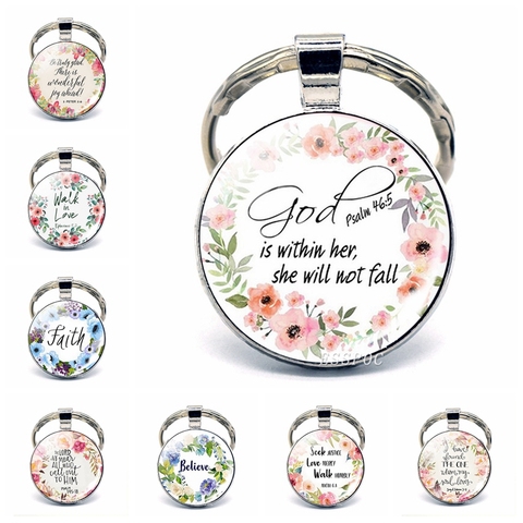 God Is Within Her. She Will Not Fall (psalm 46:5) Bible Quote Faith Keychain Keyring Bible Verse key chain Christian Party Gift ► Photo 1/6