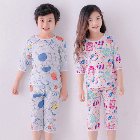 Summer Girls Boys Pajamas Sets Children's Clothing Suits T-shirt+Pants Sleepwear Cotton Cartoon Pyjamas Kids Pijamas Nightwear ► Photo 1/6