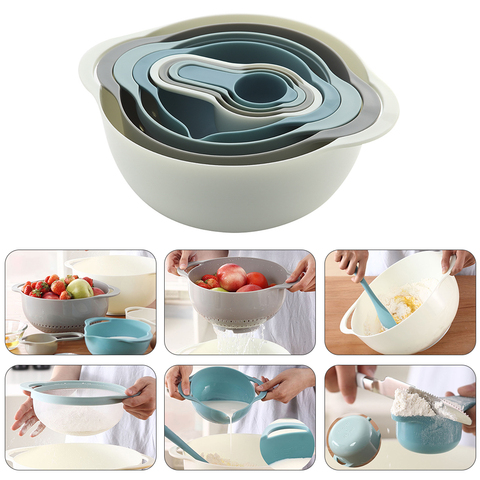 8PCS Mixing Bowls, Plastic Mixing Bowl Set, 2 Mixing Bowl, 1 Colander, 1  Sifter and 4 Measuring Cups, Nesting Mixing Bowls - AliExpress