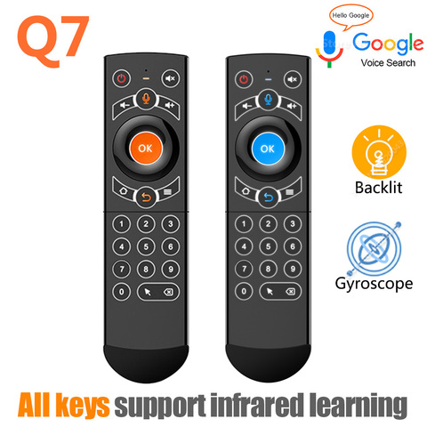 2022 Orange Q7 USB 2.4GHz RF Air Mouse Smart Voice Remote Control Full Keys IR Learning for Android TV Box ► Photo 1/6