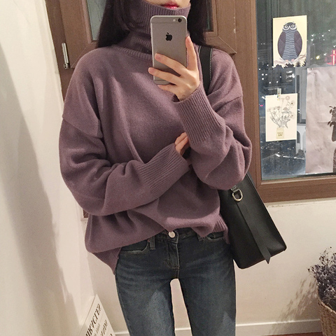 Female Korean Harajuku Casual Loose Chic Vintage Turtleneck Sweater Women's Sweaters Japanese Kawaii Ulzzang Clothing For Women ► Photo 1/5