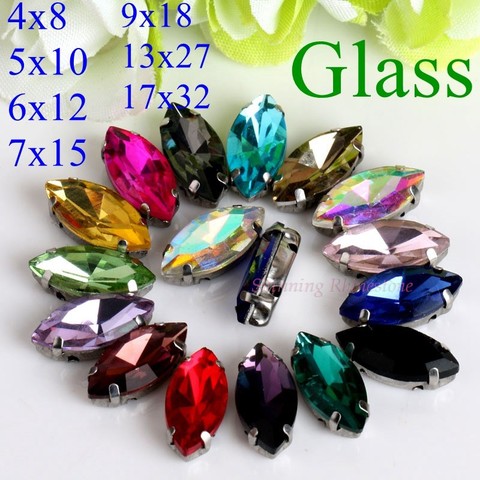 Horse Eye / Leaf Shape Glass Rhinestones With Claw Sew On Crystal Stone Strass Diamond Metal Base Buckle For Clothes ► Photo 1/6