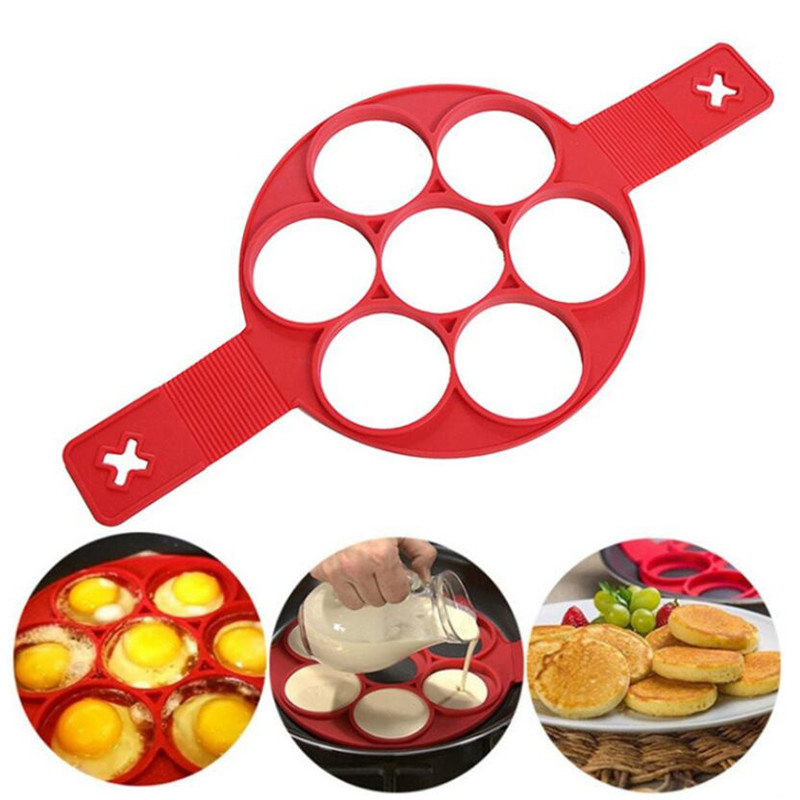 Silicone Pancakes Mould Maker Nonstick Round Egg Ring Omelette Cooker Pan Flip