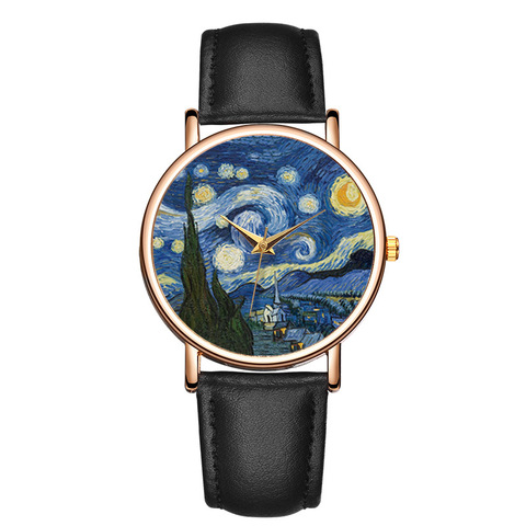 New Fashion Women Watch Top Brand Van Gogh's Starry Sky Men Watches Leather Strap Quartz Clock Couple Gift Reloj Mujer Hombre ► Photo 1/6