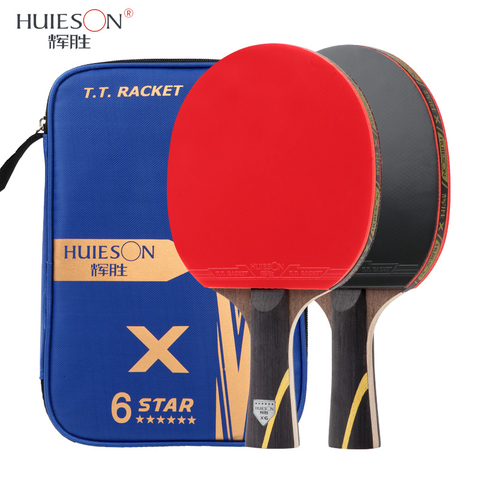 HUIESON 6 Star 2Pcs New Upgraded Carbon Table Tennis Racket Set Super Powerful Ping Pong Racket Bat for Adult Club Training ► Photo 1/6