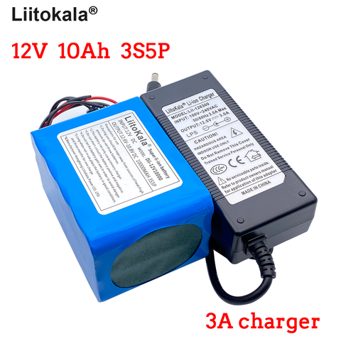 LiitoKala Large capacity 100% Original 12V 10000mAh 18650 rechargeable lithium batteries 12V 10ah+12.6V 3A battery Charger ► Photo 1/5