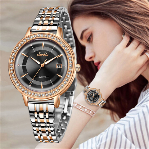 SUNKTA Fashion Elegant Women Watches Brand Luxury Diamond Watch Women Waterproof Casual Quartz Female Watch Relogio Feminino+Box ► Photo 1/6
