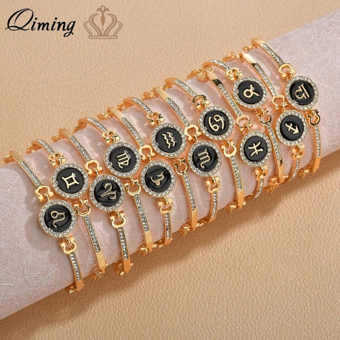 12 Zodiac Constellation Bracelets For Women Gold Plated Gemini Cancer Leo Virgo Libra Scorpio Black Fashion Bracelet Bangle ► Photo 1/6