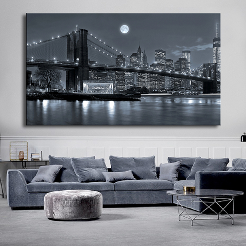 Large Modern Brooklyn Bridge Night View Landscape Posters Canvas Paintings Wall Art Pictures Living Room Home Wall Art Prints ► Photo 1/6