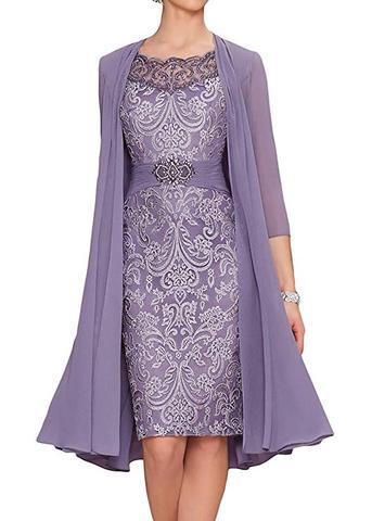 Plus Size 2022 Mother Of The Bride Dresses Sheath Chiffon Appqliues Beaded With Jacket Groom Short Mother Dresses For Wedding ► Photo 1/3