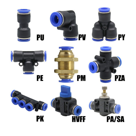 Pneumatic fittings PY/PU/PV/PE water pipes and pipe connectors direct thrust 4 to 16mm/ PK plastic hose quick couplings ► Photo 1/6