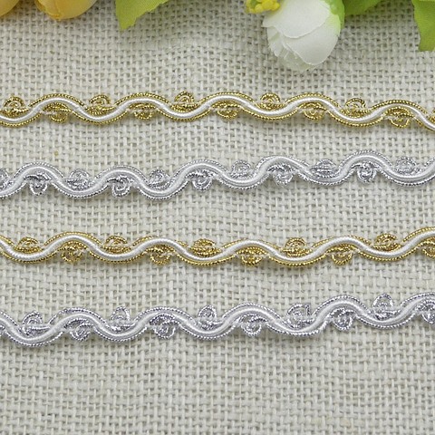 1M High Quality Gold Lace Fabric Guipure Curve Ribbon Applique Silver Lace Trim White Black Laces Sewing Trimmings dentelle L-09 ► Photo 1/5