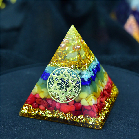 AURAREIKI Orgonite Pyramid 7 Chakra Zadkiel Energy Crystal Eliminates Negative Energy Lapis Tourmaline Resin Pyramid Crafts ► Photo 1/6