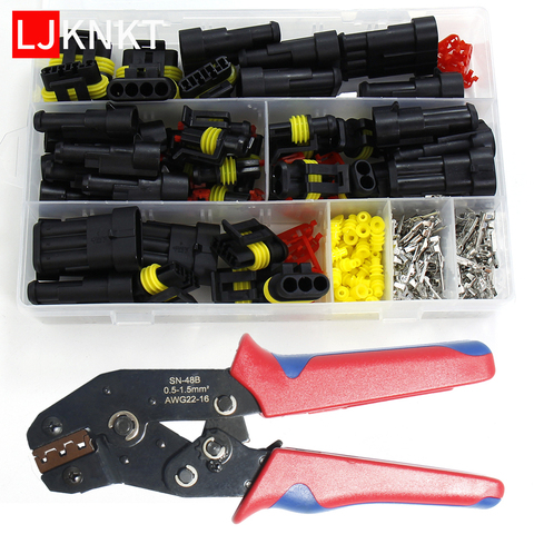 SN-48B Car Electrical Wire Connector Plug Waterproof 1/2/3/4 Pin Motocycle Truck Boat Box Male Female sets with crimping pliers ► Photo 1/6