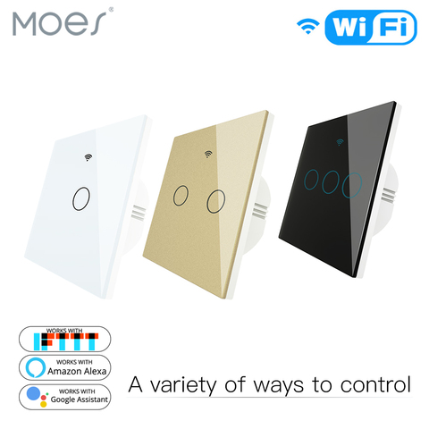 WiFi Smart Glass Panel Light Switch Tuya App Remote Control  Work With Alexa Echo Google Home RF433 EU Type Touch 1/2/3 Gang ► Photo 1/6