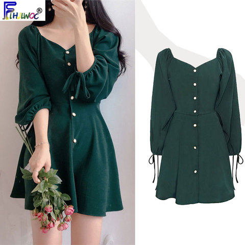 A Line Chic Dresses Women Fashion Korea Japan Style Design Cute Sweet Little Back Dress Party Mini Button Vintage Dress 9310 ► Photo 1/6