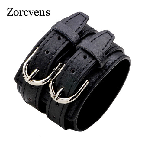 Modyle Fashion Double Belt Leather Wrist Friendship Big Wide Bracelet for Men Buckle Vintage Punk Jewelry ► Photo 1/6