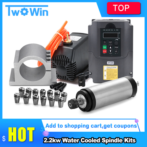 1.5kw/2.2kw water cooled spindle + 110V/220V Inverter + 80mm Clamp +Water Pump/5m pipe +13pcs ER20/ER11  for cnc wood router ► Photo 1/6