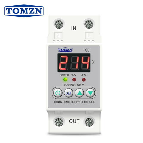 Din rail voltage display relay ON/OFF adjustable over under voltage proteciotn device automatic reconnect protector 40A 60A ► Photo 1/6