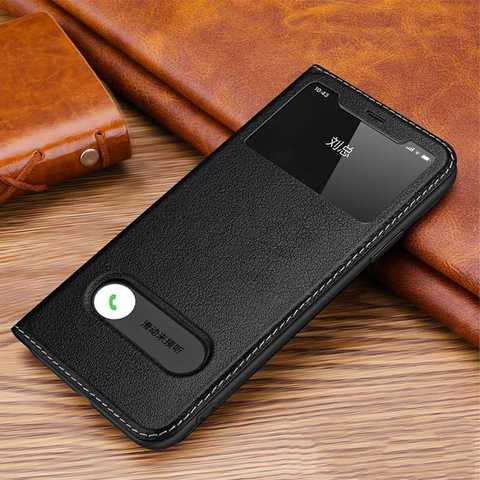 Genuine Leather Case For Iphone 11 12 Pro XS Max Case For X XR Cover Window View Coque For Iphone 11 12 Mini Case Magnetic Shell ► Photo 1/6